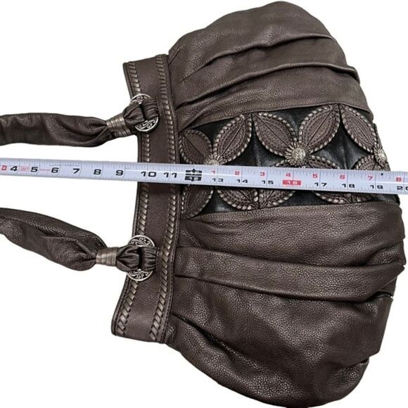 Brighton Pewter Leather Mon Amie Shourlder Handbag Embroidered Floral - Picture 6 of 7